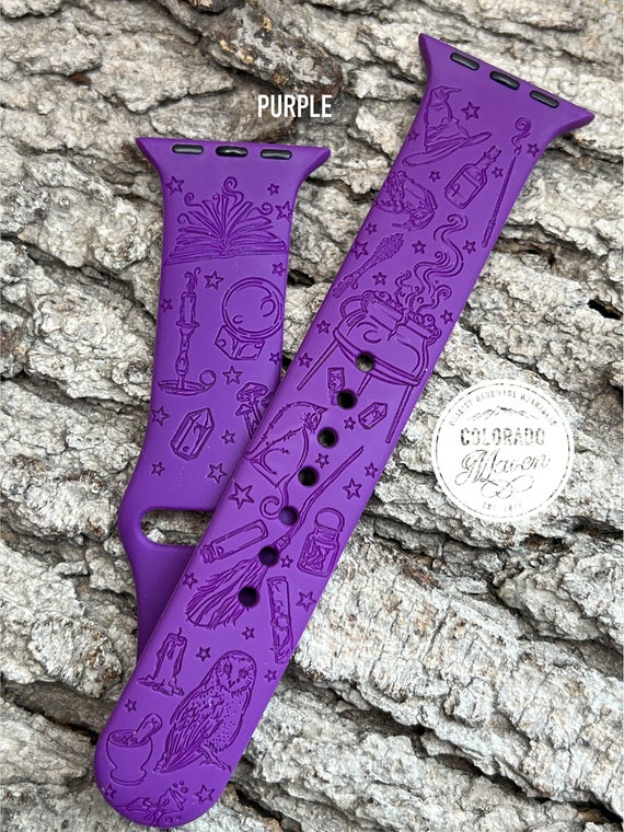 Witch, Sorcery, Magic, Halloween Watch Band Laser Engraved, Apple Watch Compatible 38/40/41mm, 42/44/45mm, Series 1,2,3,4,5,6,7,8,9,SE,SE2