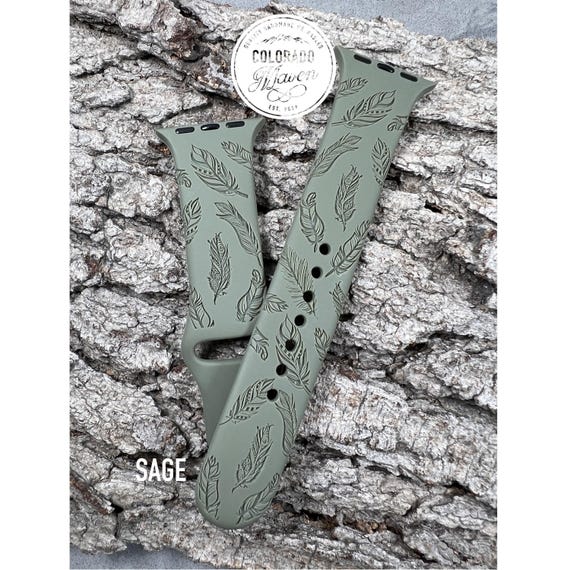 Feather, Boho Feather Silicone Watch Band Laser Engraved, Apple Watch Compatible Series 1-11, SE 1-3 & Ultra 1-3