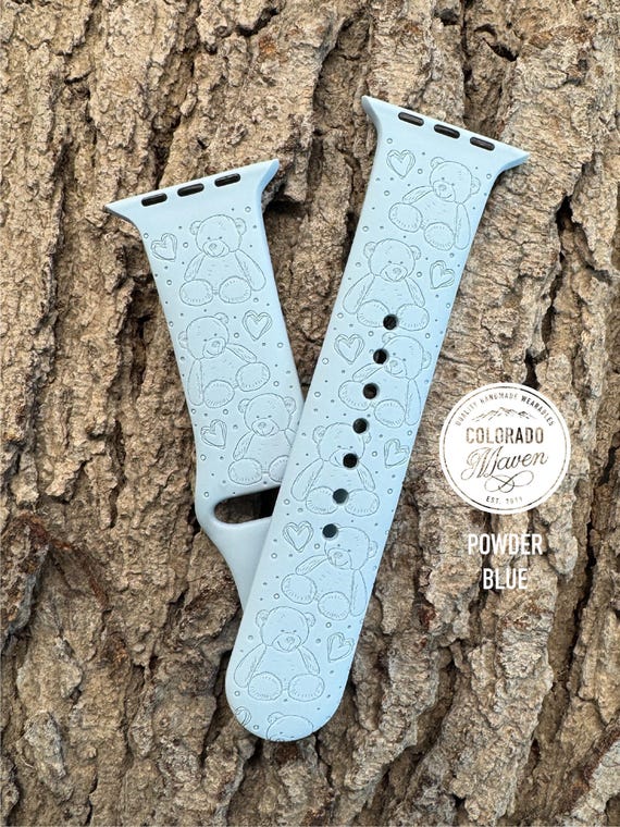 Teddy Bear Silicone Watch Band Laser Engraved, Apple Watch Compatible Series 1-11, SE 1-3 & Ultra 1-3