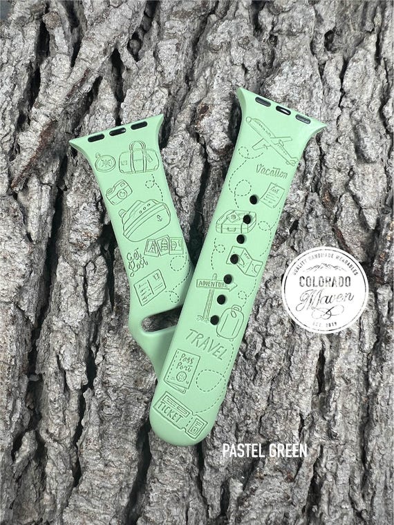 Travel Silicone Watch Band Laser Engraved, Apple Watch Compatible Series 1-11, SE 1-3 & Ultra 1-3
