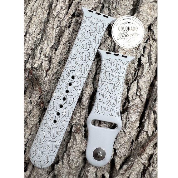 Cat, Kitty Cat, Cat Lover Silicone Watch Band Laser Engraved, Apple Watch Compatible Series 1-11, SE 1-3 & Ultra 1-3