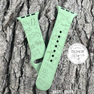 Travel Watch Band Silicone Laser Engraved, Apple Watch Compatible 38/40/41mm, 42/44/45mm, Series 1,2,3,4,5,6,7,8,9,SE,SE2