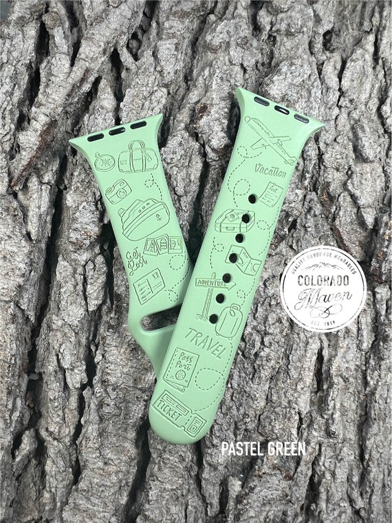 Travel Watch Band Silicone Laser Engraved, Apple Watch Compatible 38/40/41mm, 42/44/45mm, Series 1,2,3,4,5,6,7,8,9,SE,SE2