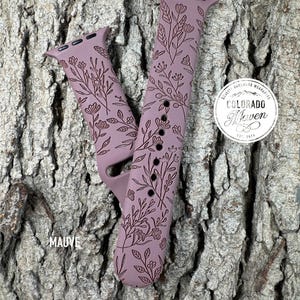 Wildflower Floral Silicone Watch Band Laser Engraved, Apple Watch Compatible Series 1-11, SE 1-3 & Ultra 1-3