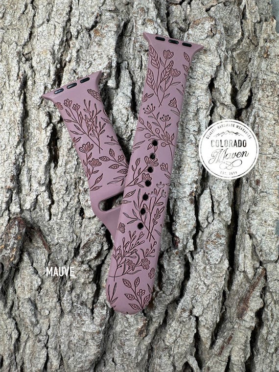 Wildflower Floral Silicone Watch Band Laser Engraved, Apple Watch Compatible Series 1-11, SE 1-3 & Ultra 1-3