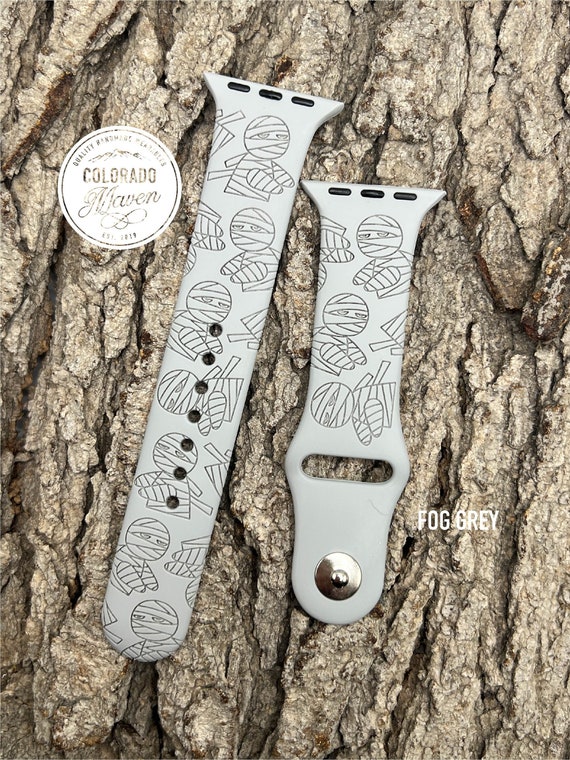 Mummy Halloween Silicone Band Laser Engraved, Apple Watch Compatible 38/40/41mm, 42/44/45mm, Series 1,2,3,4,5,6,7,8,9,SE,SE2