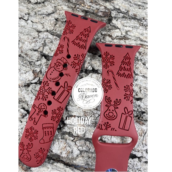 Christmas Holiday Design Silicone Watch Band Laser Engraved, Apple Watch Compatible Series 1-11, SE 1-3 & Ultra 1-3