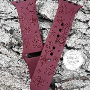 Gingerbread Snowflake Christmas Silicone Watch Band Laser Engraved, Apple Watch Compatible Series 1-11, SE 1-3 & Ultra 1-3