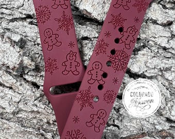 Gingerbread Snowflake Christmas Silicone Watch Band Laser Engraved, Apple Watch Compatible Series 1-11, SE 1-3 & Ultra 1-3