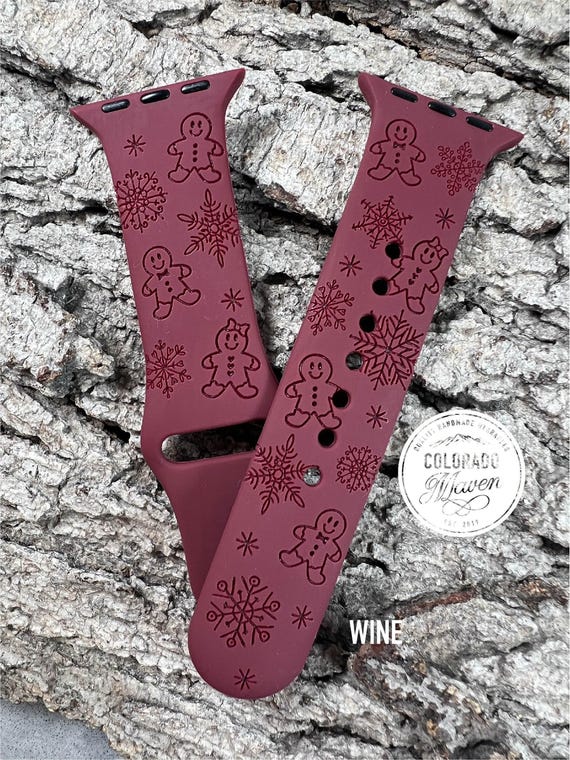 Gingerbread Snowflake Christmas Silicone Watch Band Laser Engraved, Apple Watch Compatible Series 1-11, SE 1-3 & Ultra 1-3