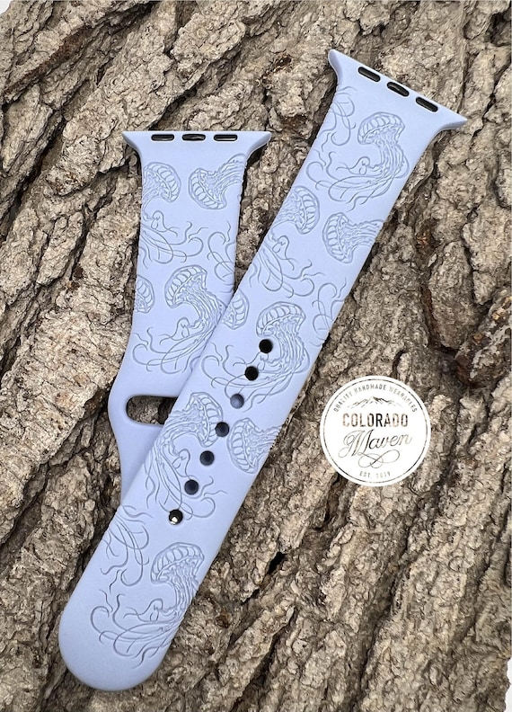 Jellyfish Silicone Watch Band Laser Engraved, Apple Watch Compatible Series 1-11, SE 1-3 & Ultra 1-3