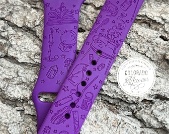 Witch, Sorcery, Magic, Halloween Silicone Watch Band Laser Engraved, Apple Watch Compatible Series 1-11, SE 1-3 & Ultra 1-3