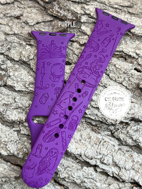 Witch, Sorcery, Magic, Halloween Silicone Watch Band Laser Engraved, Apple Watch Compatible Series 1-11, SE 1-3 & Ultra 1-3