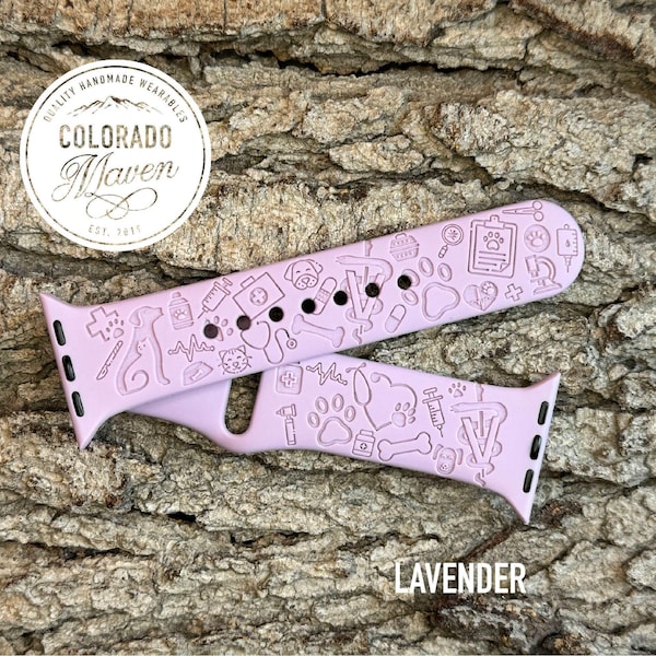 Veterinarian Silicone Watch Band Laser Engraved, Apple Watch Compatible Series 1-11, SE 1-3 & Ultra 1-3