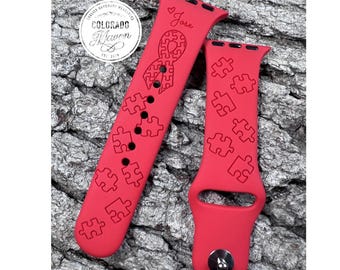 Autism, Autism Awareness Silicone Watch Band Laser Engraved, Apple Watch Compatible Series 1-11, SE 1-3 & Ultra 1-3