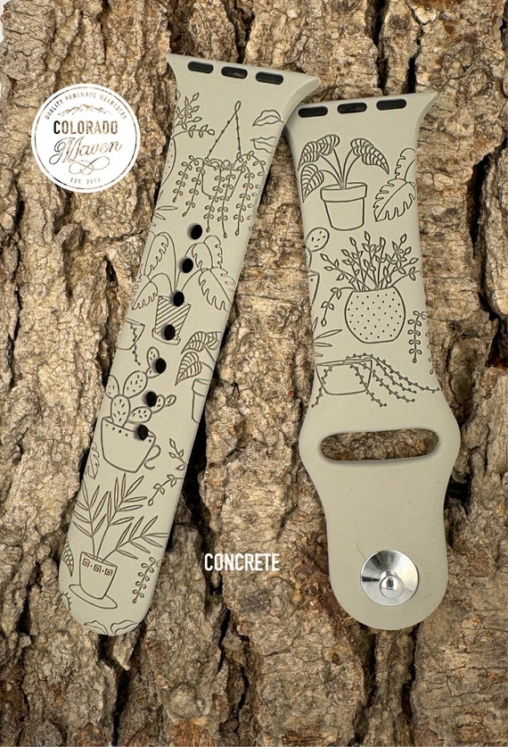 Plants, House Plant Silicone Band Laser Engraved, Apple Watch Compatible 38/40/41mm, 42/44/45mm, Series 1,2,3,4,5,6,7,8,9,SE,SE2