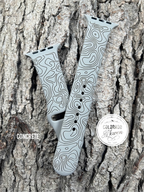 Topography Map Silicone Band Laser Engraved, Apple Watch Compatible 38/40/41mm, 42/44/45mm, Series 1,2,3,4,5,6,7,8,9,SE,SE2