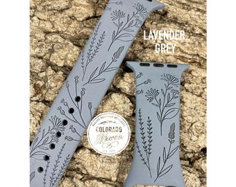 Wildflower Silicone Silicone Watch Band Laser Engraved, Apple Watch Compatible Series 1-11, SE 1-3 & Ultra 1-3