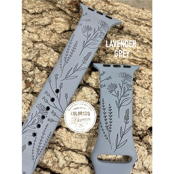 Wildflower Silicone Silicone Watch Band Laser Engraved, Apple Watch Compatible Series 1-11, SE 1-3 & Ultra 1-3