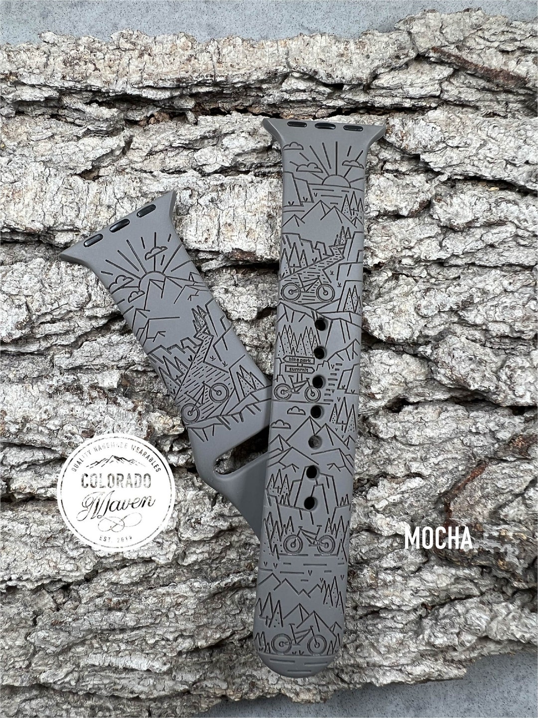 Mountain Bike Watch Band Silicone Laser Engraved, Apple Watch