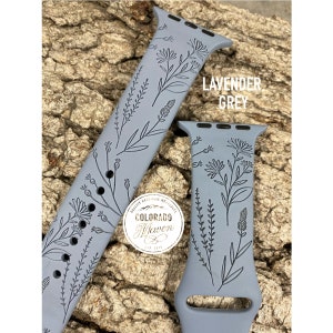 Wildflower Silicone Band Laser Engraved, Apple Watch Compatible 38/40/41mm, 42/44/45mm, Series 1,2,3,4,5,6,7,8,9,SE,SE2