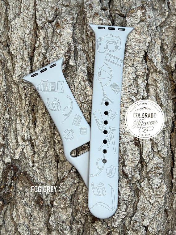 Photography, Photographer Silicone Watch Band Laser Engraved, Apple Watch Compatible Series 1-11, SE 1-3 & Ultra 1-3