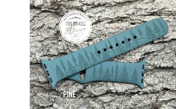 Forest Tree Wilderness Silicone Band Laser Engraved, Apple Watch Compatible 38/40/41mm, 42/44/45mm, Series 1,2,3,4,5,6,7,8,9,SE,SE2