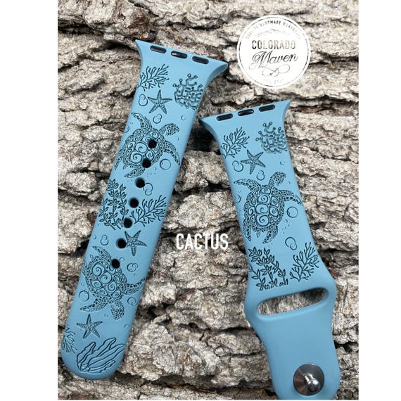 Sea Turtle Silicone Watch Band Laser Engraved, Apple Watch Compatible Series 1-11, SE 1-3 & Ultra 1-3