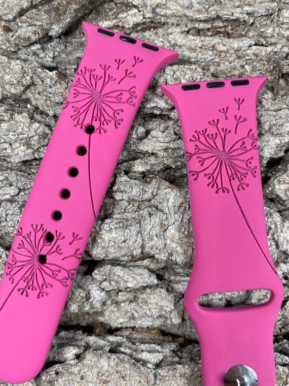 Dandelion Blowing Silicone Band Laser Engraved, Apple Watch Compatible 38/40/41mm, 42/44/45mm, Series 1,2,3,4,5,6,7,8,9,SE,SE2