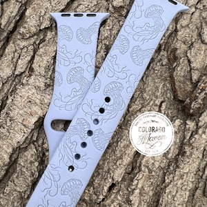 Jellyfish Silicone Watch Band Laser Engraved, Apple Watch Compatible 38/40/41mm, 42/44/45mm, Series 1,2,3,4,5,6,7,8,9,SE,SE2
