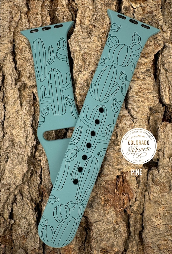 Cactus Saguaro Silicone Watch Band Laser Engraved, Apple Watch Compatible 38/40/41mm, 42/44/45mm, Series 1,2,3,4,5,6,7,8,9,SE,SE2