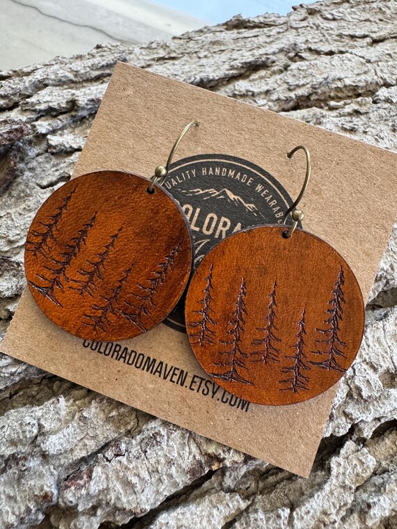 Forest Chic 1" Round Handmade Leather Dangle Earrings
