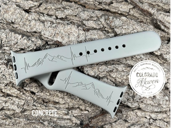 Mountain EKG Heartbeat Silicone Watch Band Laser Engraved, Apple Watch Compatible Series 1-11, SE 1-3 & Ultra 1-3