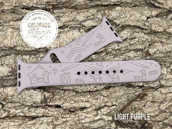 Modern Christmas Nativity Silicone Watch Band Laser Engraved, Apple Watch Compatible Series 1-11, SE 1-3 & Ultra 1-3