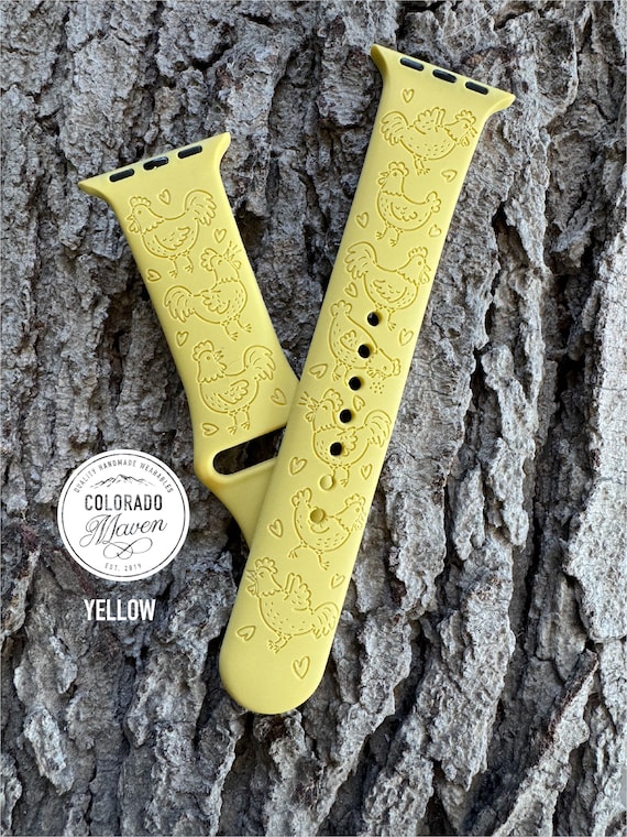 Laser Engraved Chicken Apple Watch Band: Silicone, Series 1-10 & SE