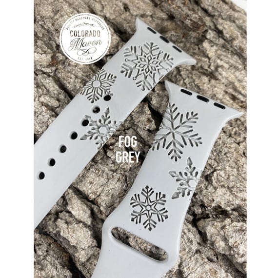 Snowflake Silicone Watch Band Laser Engraved, Apple Watch Compatible Series 1-11, SE 1-3 & Ultra 1-3