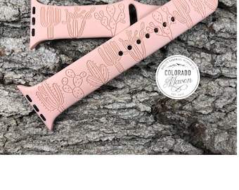 Cactus Desert Scape Silicone Watch Band Laser Engraved, Apple Watch Compatible Series 1-11, SE 1-3 & Ultra 1-3