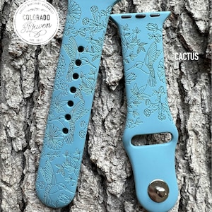 Hummingbird Floral Silicone Watch Band Laser Engraved, Apple Watch Compatible Series 1-11, SE 1-3 & Ultra 1-3