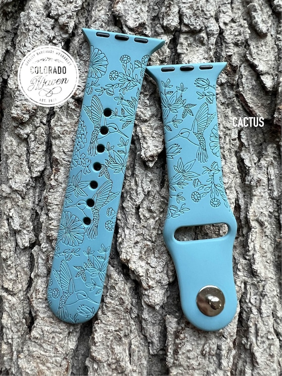 Hummingbird Floral Silicone Watch Band Laser Engraved, Apple Watch Compatible Series 1-11, SE 1-3 & Ultra 1-3