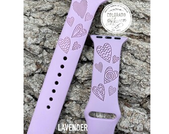 Valentine's Day Hearts Silicone Watch Band Laser Engraved, Apple Watch Compatible Series 1-11, SE 1-3 & Ultra 1-3