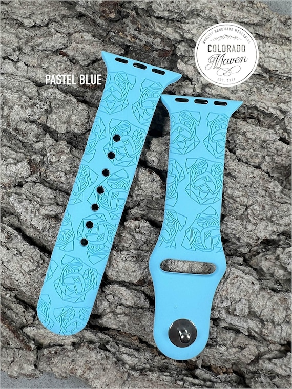 Pug Geometric Silicone Watch Band Laser Engraved, Apple Watch Compatible Series 1-11, SE 1-3 & Ultra 1-3