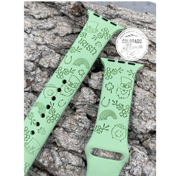 St. Patrick's Day, Irish, Shamrock Silicone Watch Band Laser Engraved, Apple Watch Compatible Series 1-11, SE 1-3 & Ultra 1-3
