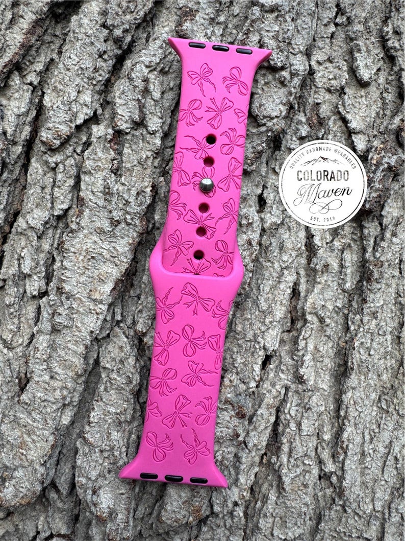Bow Ribbon Silicone Watch Band Laser Engraved, Apple Watch Compatible Series 1-11, SE 1-3 & Ultra 1-3 Bild 3