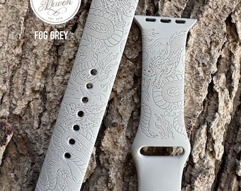 Dragon Watch Band Silicone Laser Engraved, Apple Watch Compatible Series 1-11, SE 1-3 & Ultra 1-3