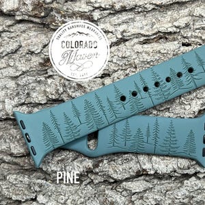 Forest Tree Wilderness Silicone Watch Band Laser Engraved, Apple Watch Compatible Series 1-11, SE 1-3 & Ultra 1-3