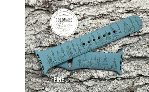 Forest Tree Wilderness Silicone Watch Band Laser Engraved, Apple Watch Compatible Series 1-11, SE 1-3 & Ultra 1-3