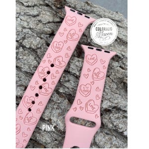 Valentine Candy Hearts Silicone Watch Band Laser Engraved, Apple Watch Compatible Series 1-11, SE 1-3 & Ultra 1-3
