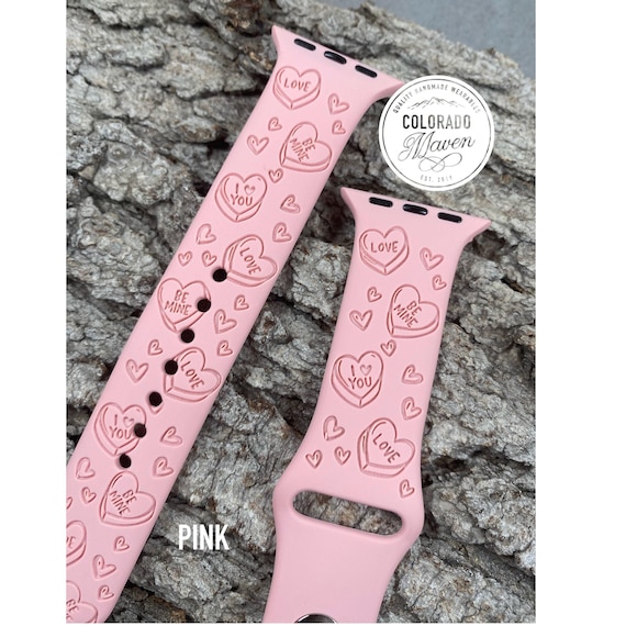 Valentine Candy Hearts Silicone Watch Band Laser Engraved, Apple Watch Compatible Series 1-11, SE 1-3 & Ultra 1-3