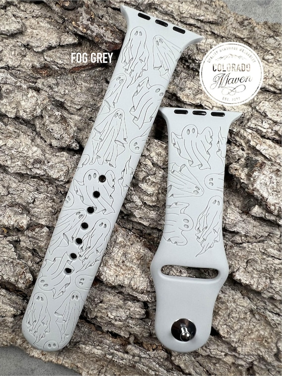 Ghost Halloween Silicone Watch Band Laser Engraved, Apple Watch Compatible Series 1-11, SE 1-3 & Ultra 1-3