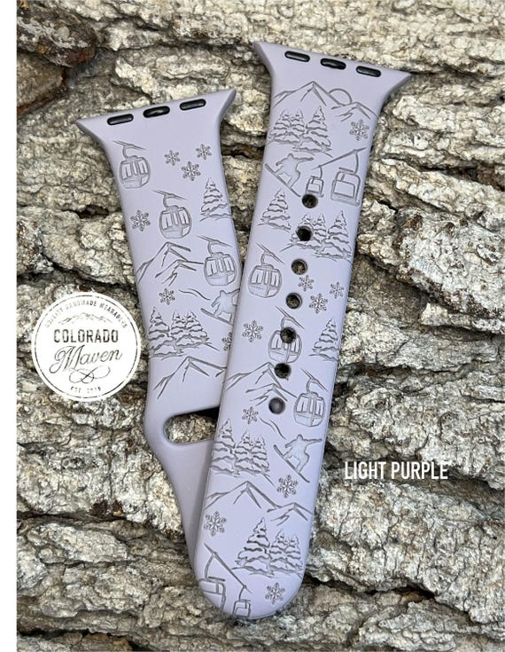 Snowboard, Snowboarder Silicone Watch Band Laser Engraved, Apple Watch Compatible Series 1-11, SE 1-3 & Ultra 1-3